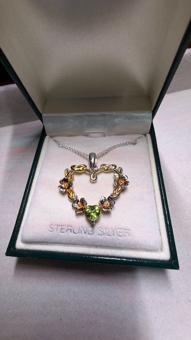 Vintage Sterling Peridot Heart Necklace